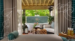 Spa treatment room with bathtub