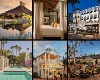 Collage of awarded properties part of the Curator Hotel & Resort Collection.